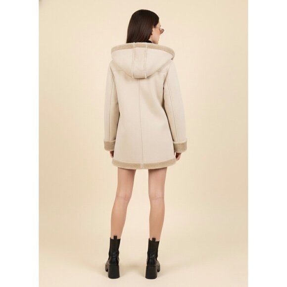 VTG 90s Penny Lane Esprit Faux Suede Shearling Hooded Coat | Mob Wife Whimsigoth - Picture 5 of 16